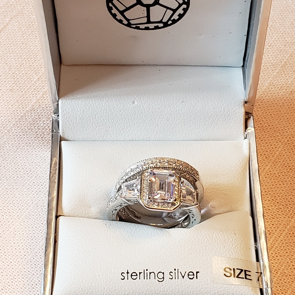 Guiliana 925 Sterling CZ Wedding Ring Set Size 7 - Picture 2 of 7